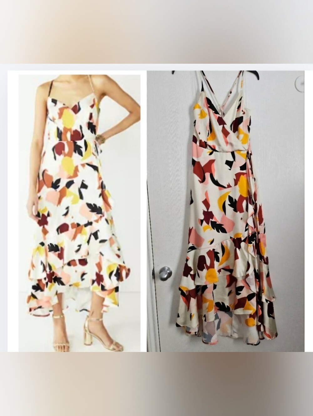 Nine West Cream Slip Dress with Yellow, Pink and Black Floral Print